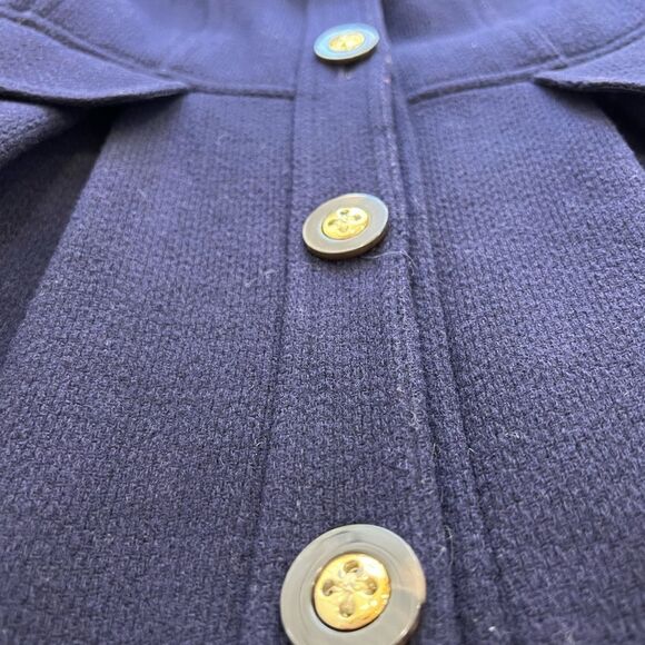 Eliza J Wool-Blend Coat - Navy, Size XS, Belted, Gold Buttons, Leopard Lining - Picture 6 of 13